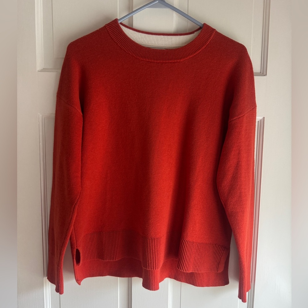 L.L. Bean Vibrant Orange Cotton and Cashmere Crew Neck Sweater
